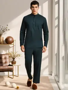 Moda Rapido Band Collar Pure Cotton Straight Short Kurta With Pyjama
