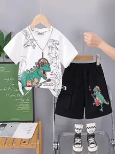 INCLUD Boys Dinosaur Printed Round Neck T-shirt With Shorts