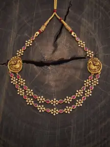 Kushal's Fashion Jewellery 92.5 Pure Silver Gold-Plated Ruby Studded Necklace