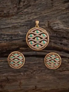 Kushal's Fashion Jewellery Gold-Plated Zircon Studded Party Pendant Set