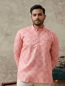 Ramraj Geometric Printed Band Collar Cotton Straight Short Kurta