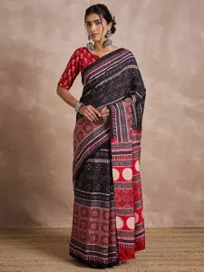 Anouk modal Ajrak Block Block Print Saree with Blouse Piece