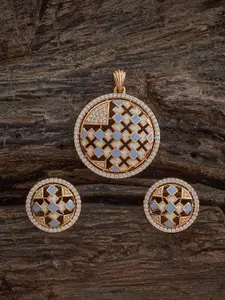Kushal's Fashion Jewellery Gold-Plated Zircon Studded Party Pendant Set