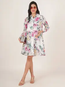 Angloindu Women Floral Printed Georgette Maternity Shirt Dress