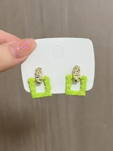 KRENOZ Gold-Plated Geometric Shaped Textured Drop Earrings