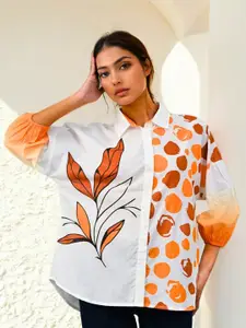 Atha Fashion Polka Dot Printed Shirt Collar Pure Cotton Kurti