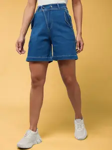 The Roadster Lifestyle Co. Women Mid-Rise Clean-Look Stretchable Denim Bermuda Shorts