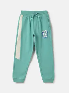 Blue Giraffe Boys Colourblocked Pure Cotton Mid-Rise Joggers