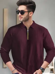 Moda Rapido Men Self Design Polo Collar Casual T-shirt