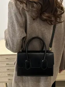 HAUTE SAUCE by  Campus Sutra HAUTE SAUCE by Campus Sutra Women Black Vegan Leather Structured Hand Bag