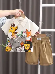 INCLUD Boys Printed Polo Collar T-shirt With Shorts