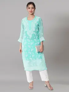PARAMOUNT CHIKAN Women Ethnic Motifs Embroidered Chikankari Floral Georgette Kurta