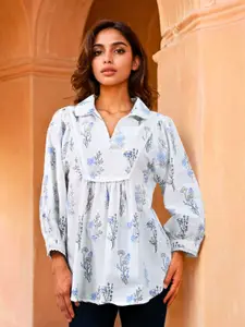 Atha Fashion Women Floral Printed Shirt Collar Pure Cotton Kurti