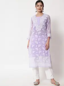 PARAMOUNT CHIKAN Women Ethnic Motifs Embroidered Chikankari Floral Georgette Kurta