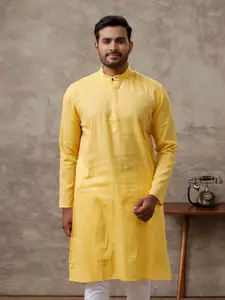 Ramraj Striped Band Collar Long Sleeves Cotton Straight Kurta