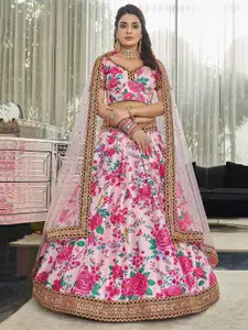 DIVASTRI Embellished Sequinned Art Silk Semi-Stitched Lehenga & Blouse With Dupatta