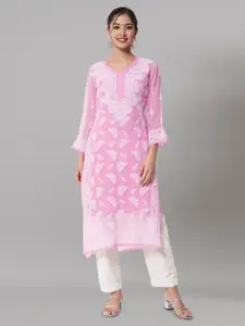 PARAMOUNT CHIKAN Women Ethnic Motifs Embroidered Chikankari Floral Georgette Kurta