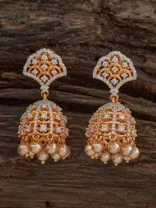 Kushal's Fashion Jewellery Gold Plated Zircon Studded Dome Shaped Jhumkas Earrings