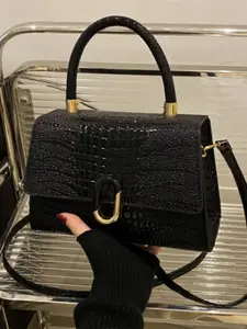 HAUTE SAUCE by  Campus Sutra HAUTE SAUCE by Campus Sutra Women's Black Vegan Leather Hand Bag