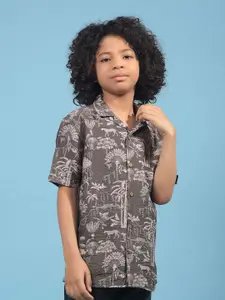 Crimsoune Club Boy Printed Cuban Collar Slim Fit Casual Shirt