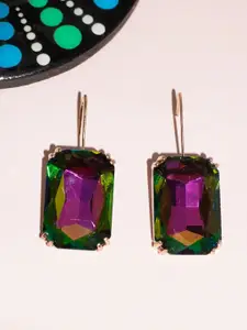 Niscka Set Of 2 Gold-Plated Artificial Stones Studded Square Shaped Drop Earrings