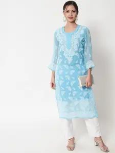 PARAMOUNT CHIKAN Women Ethnic Motifs Embroidered Chikankari Floral Georgette Kurta