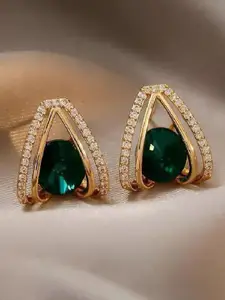 VAGHBHATT  Gold-Plated Cubic Zirconia Studded Heart Shaped Studs