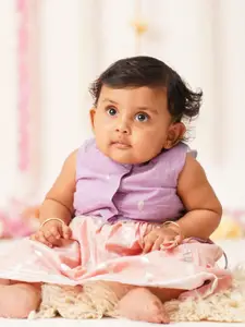 Sangria Infant Girls Geometric Woven Design Pure Cotton Lehenga & Choli