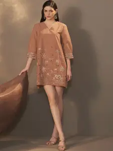 Anouk Floral Embroidered A-Line Above Knee Dress