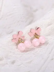 KRENOZ Gold-Plated Pearls Beaded Bow Shaped Studs