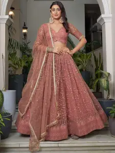 DIVASTRI Embellished Thread Work Semi-Stitched Lehenga & Unstitched Blouse With Dupatta