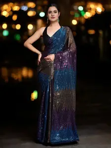 Mitera Striped Sequined Poly Georgette Saree