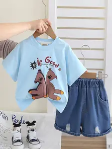 INCLUD Boys Printed Round Neck T-shirt With Shorts