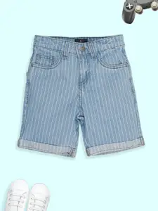 KiddoPanti Boys Striped Regular Fit Denim Roll-Up Shorts