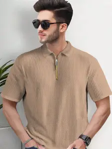 Moda Rapido Men Self Design Polo Collar T-shirt