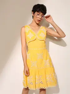 ONLY V-Neck Sleeveless Schiffli Fit & Flare Dress