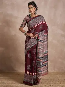 Anouk modal Ajrak Printed Block Print Saree with Blouse Piece