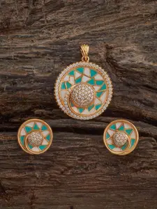 Kushal's Fashion Jewellery Gold-Plated Zircon Studded Party Pendant Set