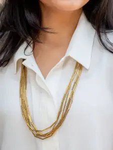 Studio Anviksha Antique Brass Tube Layered Statement Necklace