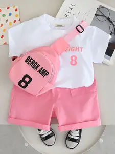 INCLUD Boys Typography Printed Round Neck T-shirt With Shorts