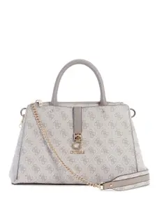 GUESS Geometric Printed PU Structured Satchel with Cut Work