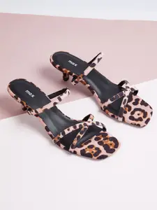 max Women Printed PU Kitten Heels Sandals