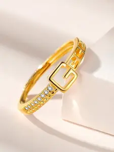 MYKI Vivid Stainless Steel Gold-Plated Stones-Studded Adjustable Finger Ring