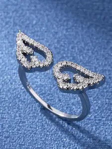 MYKI Mesmerizing Stainless Steel Silver-Plated Stones-Studded Adjustable Finger Ring