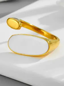 MYKI Captivating Stainless Steel Gold-Plated Stones-Studded Adjustable Finger Ring