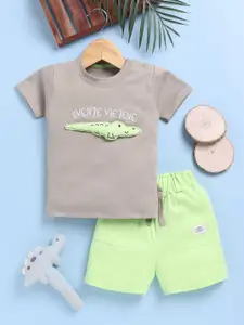 Toonyport Boys Embroidered Round Neck Pure Cotton T-shirt With Shorts