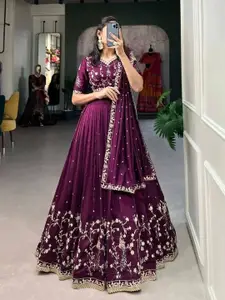 A TO Z CART Floral Embroidered Semi-Stitched Lehenga & Unstitched Blouse With Dupatta