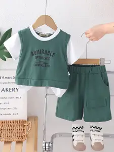 INCLUD Boys Printed Round Neck T-shirt With Shorts