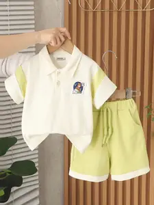 INCLUD Boys Colourblocked Polo Collar T-Shirt With Shorts