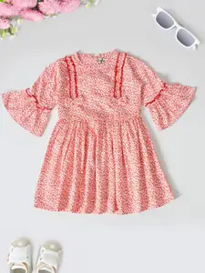 Bella Moda Girls Floral Print Flared Sleeve Fit & Flare Dress